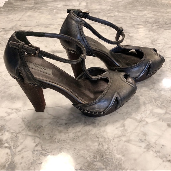 Prada Gunmetal Open Toe Platforms - Picture 3 of 15